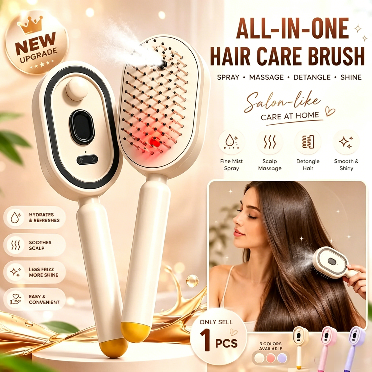Nano Electric Spray Wet & Dry Air Cushion Massage Comb - Suitable for All Hair Types