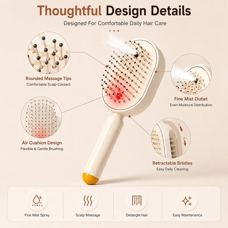 Nano Electric Spray Wet & Dry Air Cushion Massage Comb - Suitable for All Hair Types
